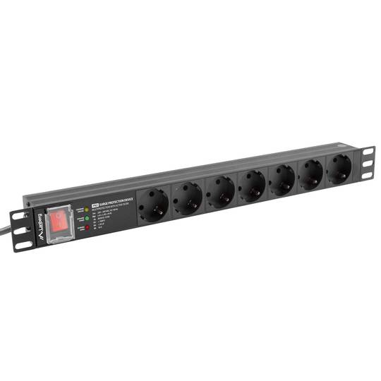 Lanberg PDU-PRO-07F-0200-BK filtro de linha 1U horizontal de alumínio preto