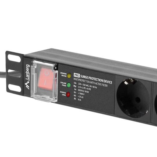 Lanberg PDU-PRO-07F-0200-BK filtro de linha 1U horizontal de alumínio preto