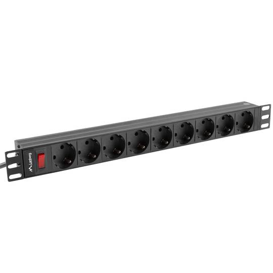 Regleta PDU 1U amb 9 sortides de corrent altern negre de Lanberg PDU-09F-0300-BK