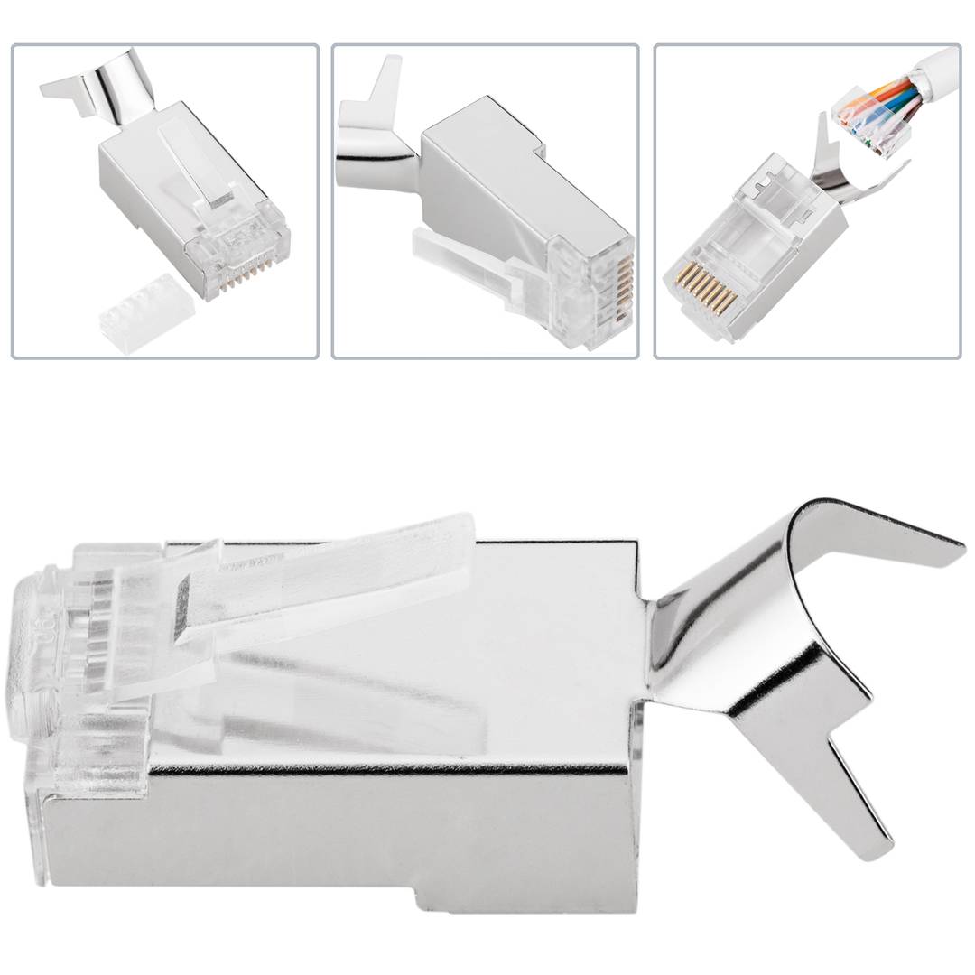 Złącze męskie FTP kat.6A RJ45 do zaciskania 25 sztuk