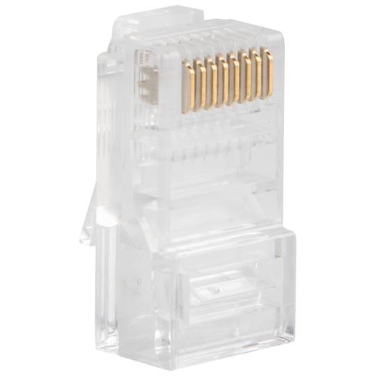 Pack of 100 units of transparent RJ-45 U/UTP (UTP) Cat5e connector from Lanberg PLU-5000
