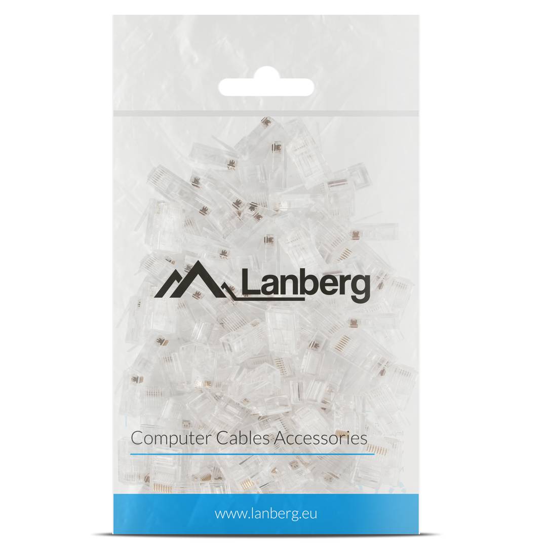 Pack of 100 units of transparent RJ-45 U/UTP (UTP) Cat5e connector from Lanberg PLU-5000