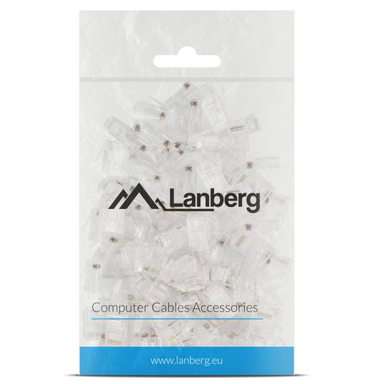 Pack of 100 units of transparent RJ-45 U/UTP (UTP) Cat5e connector from Lanberg PLU-5000