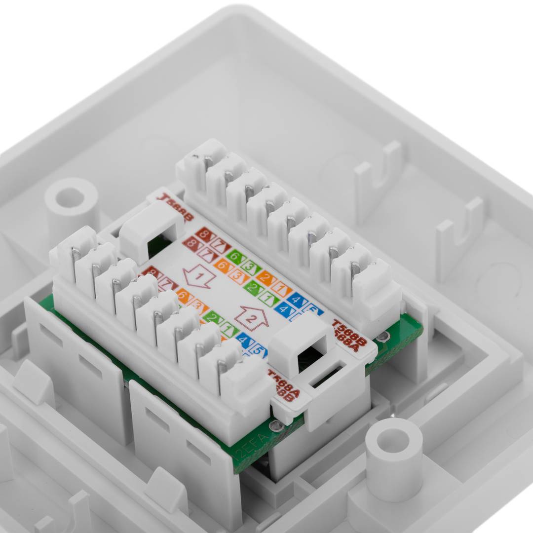 Placa de paret de 80x80 de 2 RJ45 Cat.6 FTP