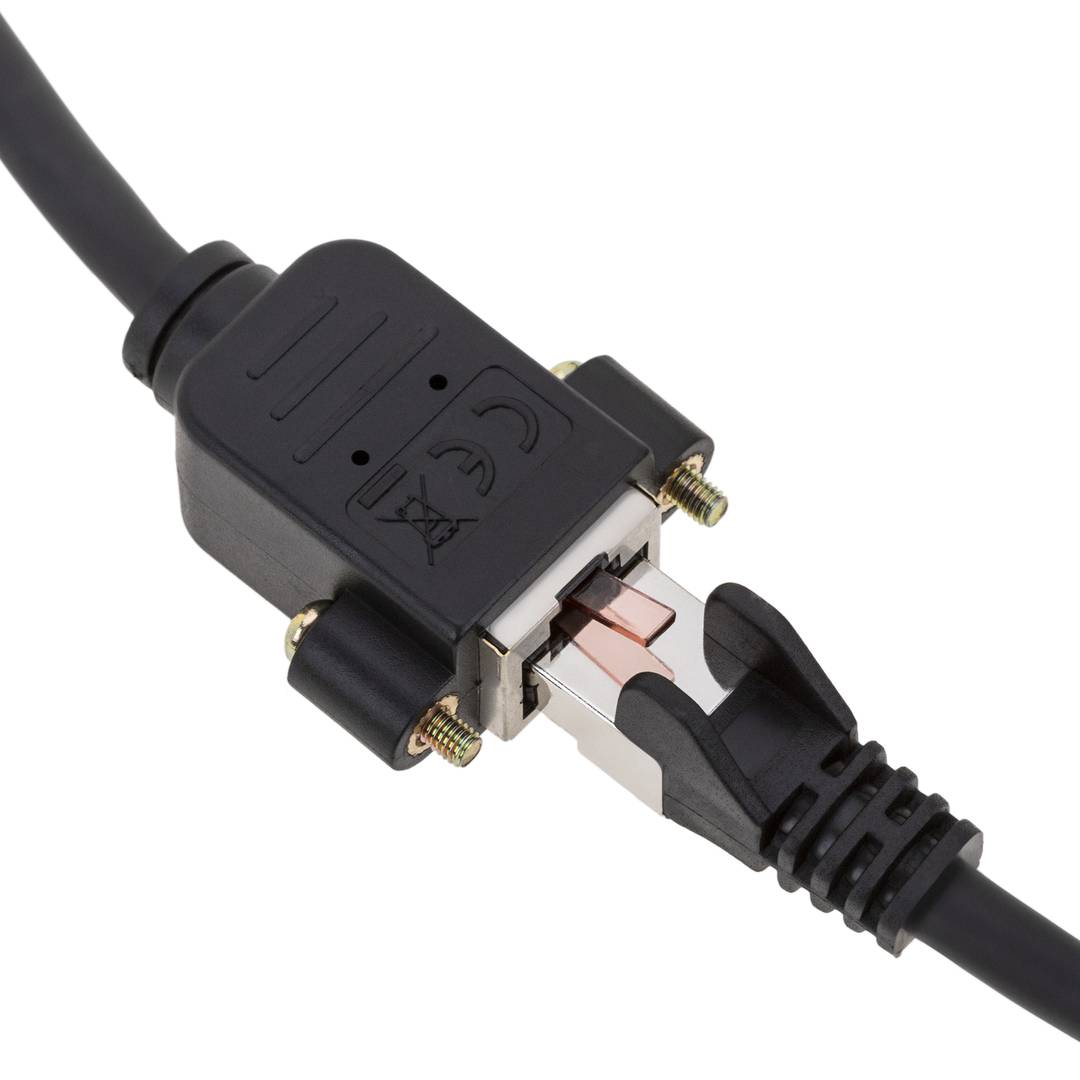 Cable UTP categoria 6 amb connector per a fixació a panell mascle a femella negre de 2 m