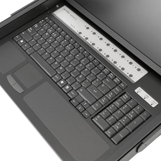 Konsola i 16-portowy przełącznik KVM do szafy 19