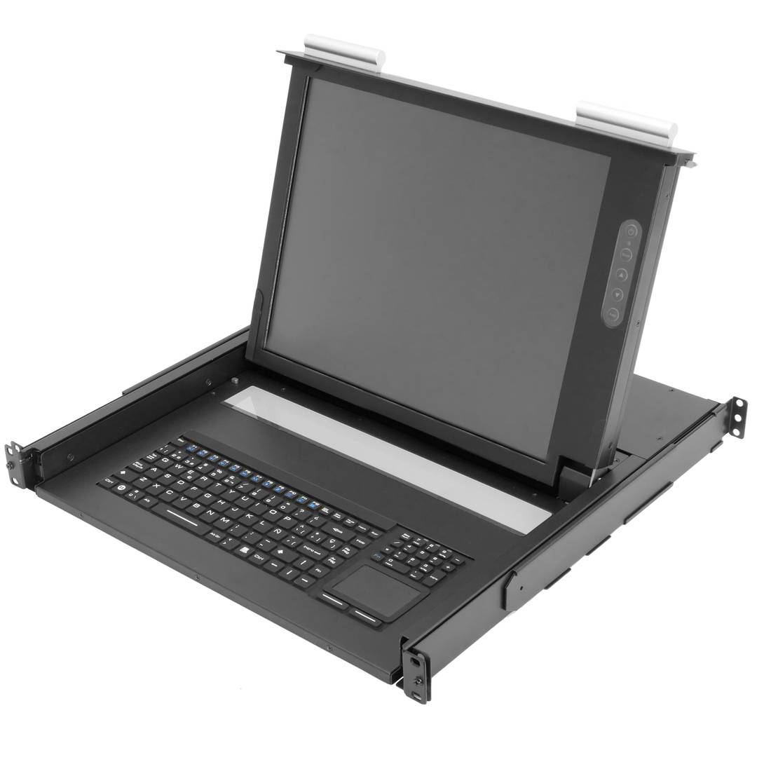 Rack cabinet console 19 1U IP65. Mousepad keyboard and 17 VGA screen for  server rack - Cablematic