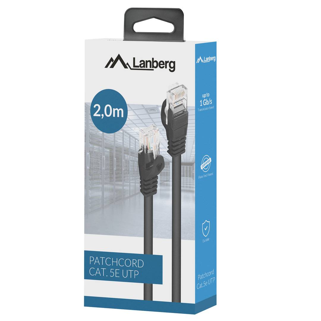 Cable de xarxa cat.5E UTP de 2 m de Lanberg color negre PCU5-15CC-0200-BK