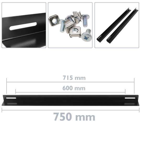 Guide laterali fisse per supporto armadio rack 19 nere 750mm