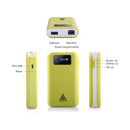 Wireless Router 150 Mbps repeater 7800mAh battery bank and multimedia storage