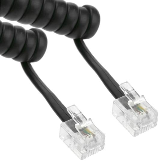 Curly phone cord and RJ11 4 wire 1m - Cablematic