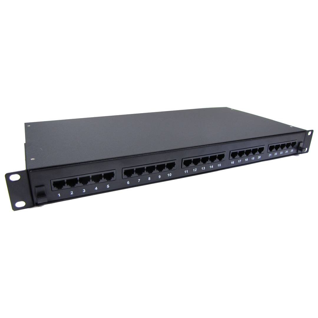 Patch-Panel 1HE 25 Cat.3 RJ45 (8p4c) schwarz auf ausziehbarer Schubla