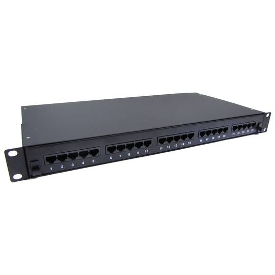 Patch-Panel 1HE 25 Cat.3 RJ45 (8p4c) schwarz auf ausziehbarer Schubla