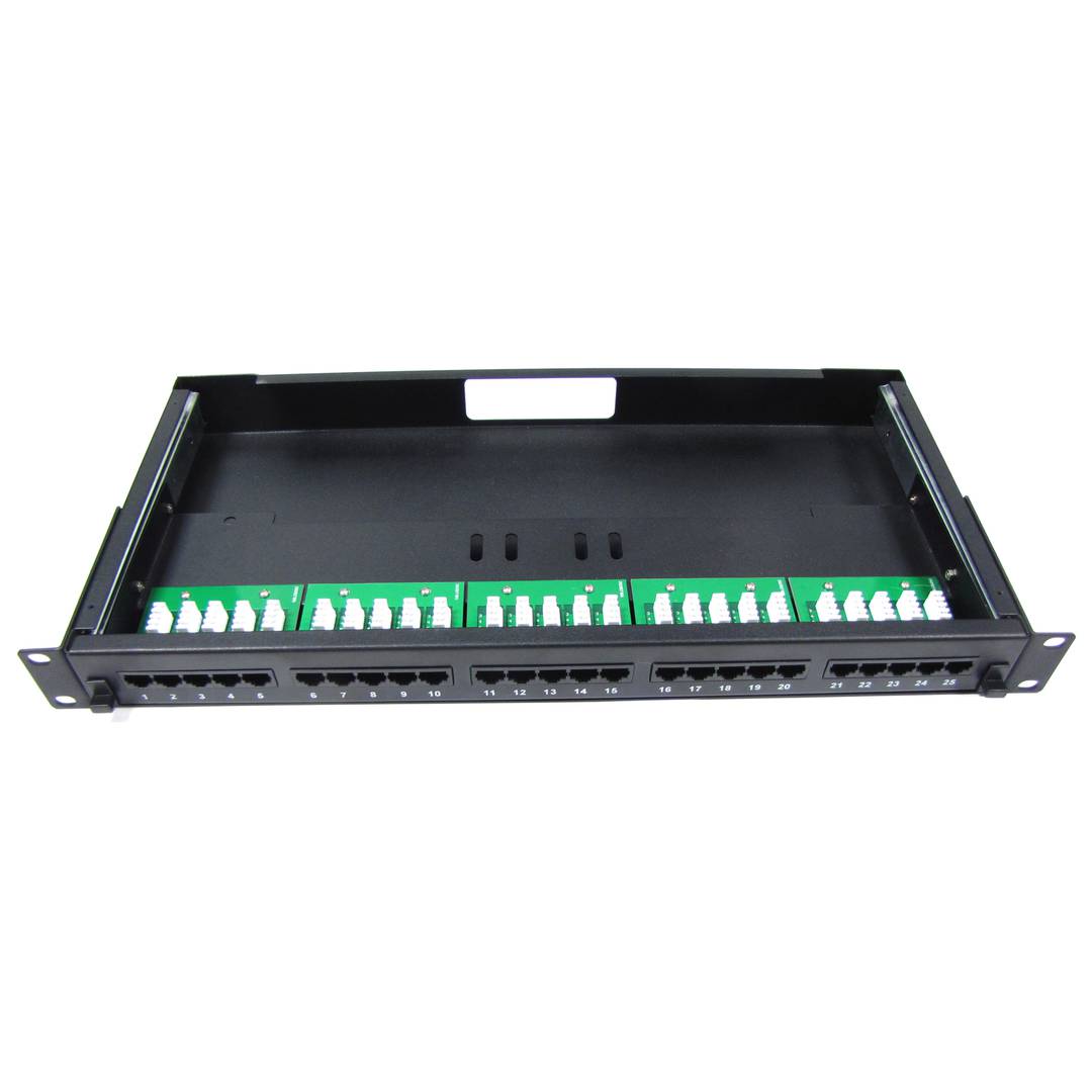 Patch-Panel 1HE 25 Cat.3 RJ45 (8p4c) schwarz auf ausziehbarer Schubla