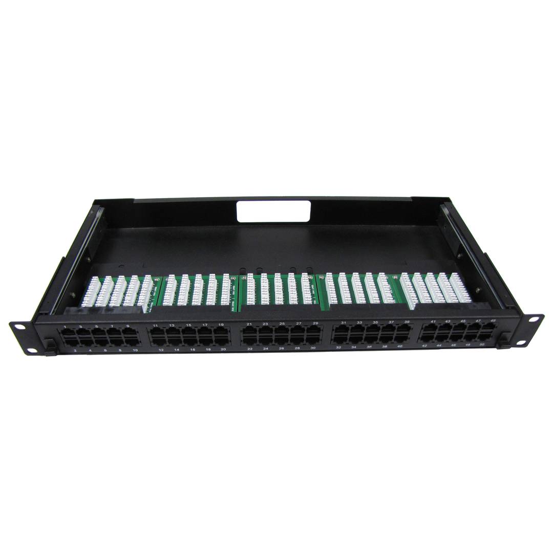 Patch panell de 50 RJ45 Cat.3 1U (8P4C) negre en calaix extraïble