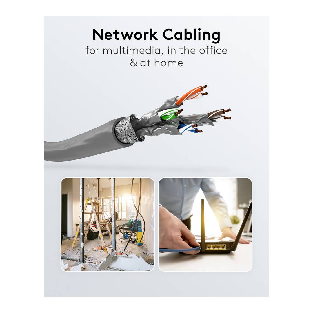 Bobina de cable de red ethernet Cat.6a S/FTP de 50 m de color gris