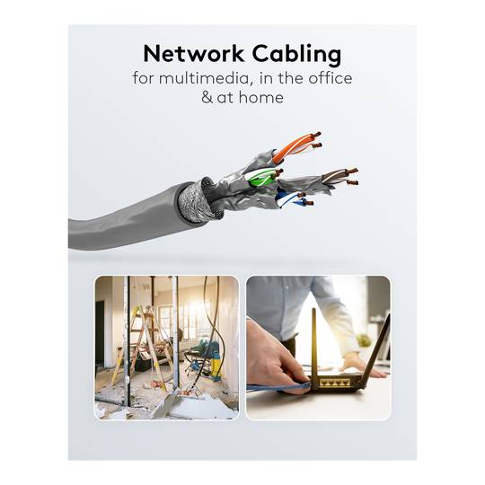 Bobina de cable de red ethernet Cat.6a S/FTP de 50 m de color gris