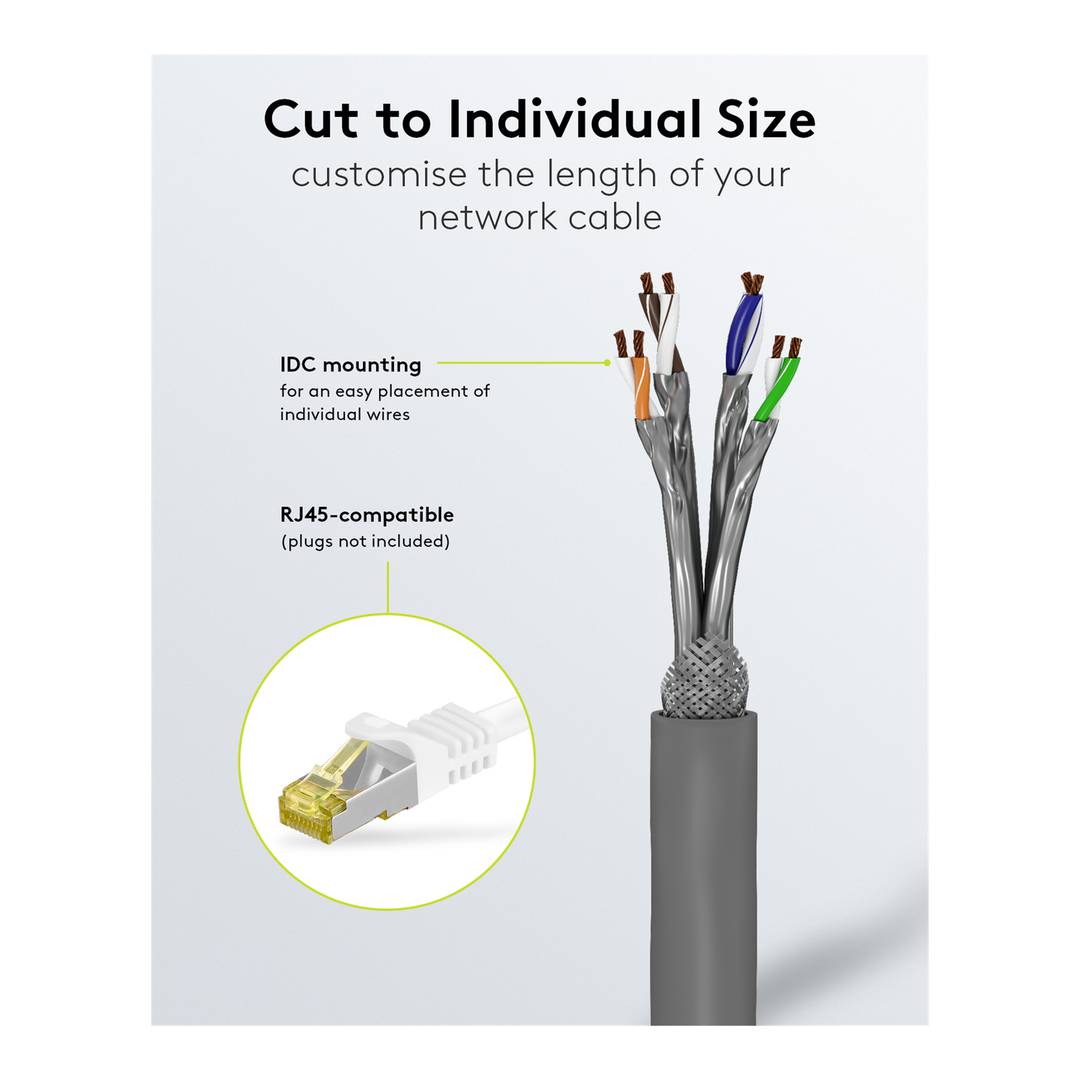 Bobina de cable de red ethernet Cat.6a S/FTP de 100 m de color gris