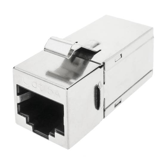 Conector pedra angular RJ45 feminino para RJ45 feminino Cat.6A FTP metálico compacto