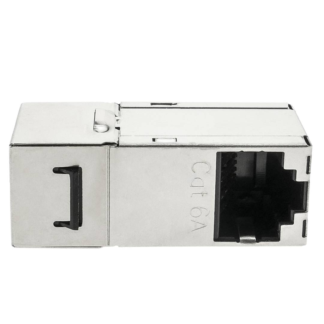 Conector pedra angular RJ45 feminino para RJ45 feminino Cat.6A FTP metálico compacto