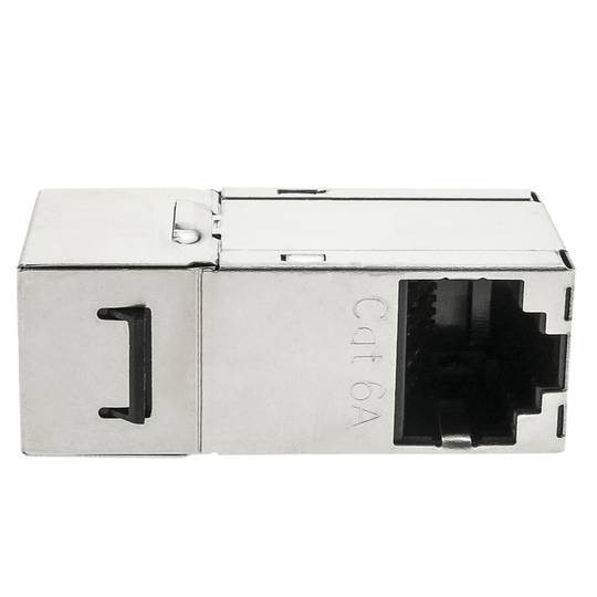 Conector pedra angular RJ45 feminino para RJ45 feminino Cat.6A FTP metálico compacto