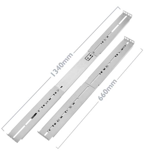 Calhas laterais telescópicas extensíveis de 665 mm para caixas de rack 19