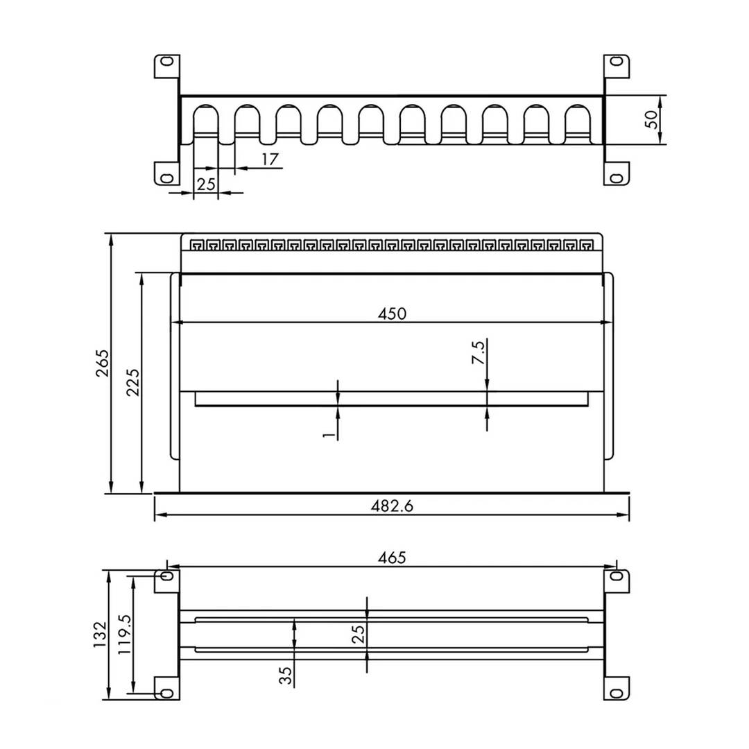 3U DIN rail adapter with hole for rack cabinet 19