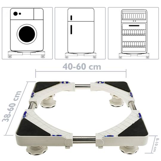 Suport elevador antivibració per a rentadora, assecadora, nevera i aire condicionat 150 kg 40-60 cm 38-60 cm