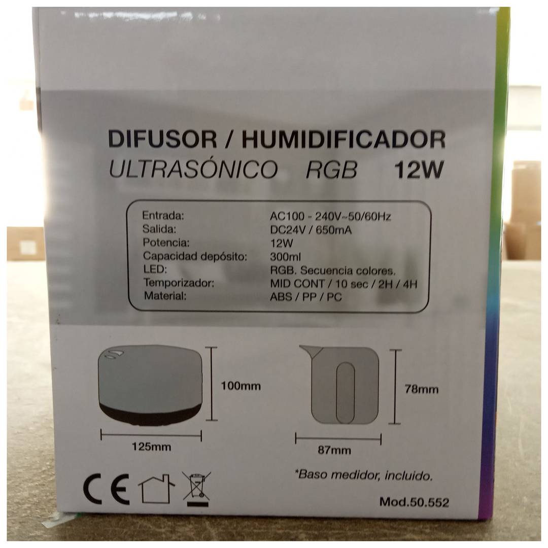 Difusor / Humidificador ultrasónico RGB 12W