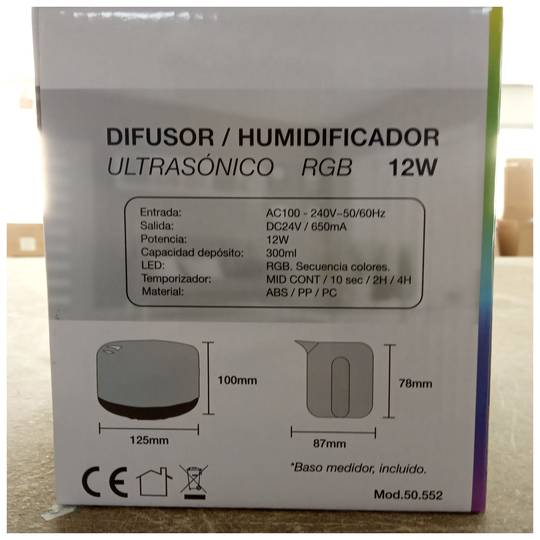 Difusor / Humidificador ultrasónico RGB 12W