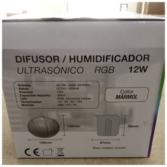 Diffuseur / humidificateur ultrasonique 12W RVB (couleur marbre)