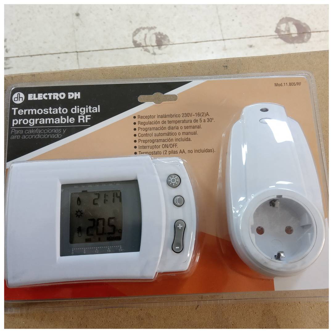 Termostato digital inalámbrico RF progamable. 7 A / 250 V~ de 5ºC a 30ºC -  Cablematic