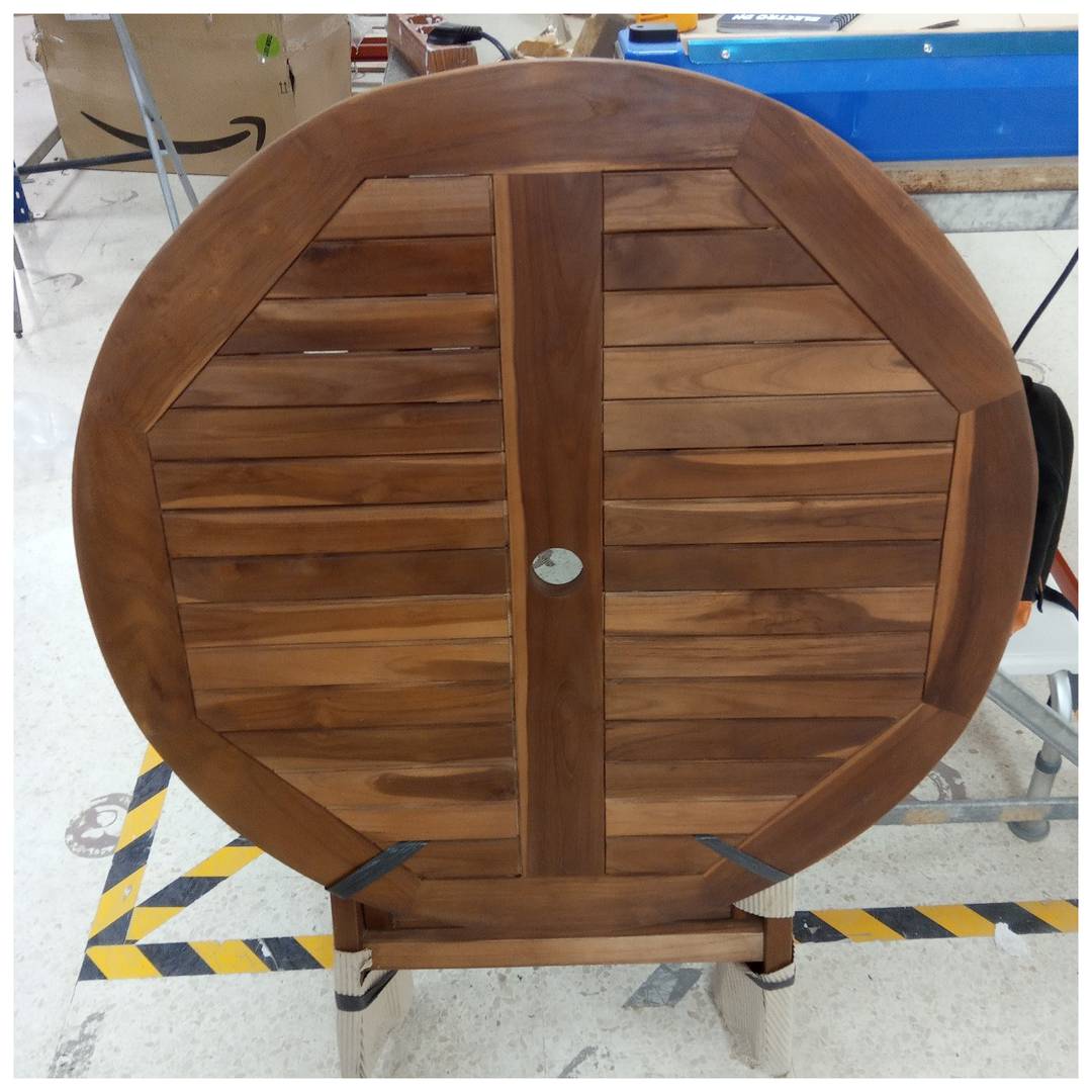 Mesa redonda 90 cm plegable para jardín exterior de madera de teca certificada