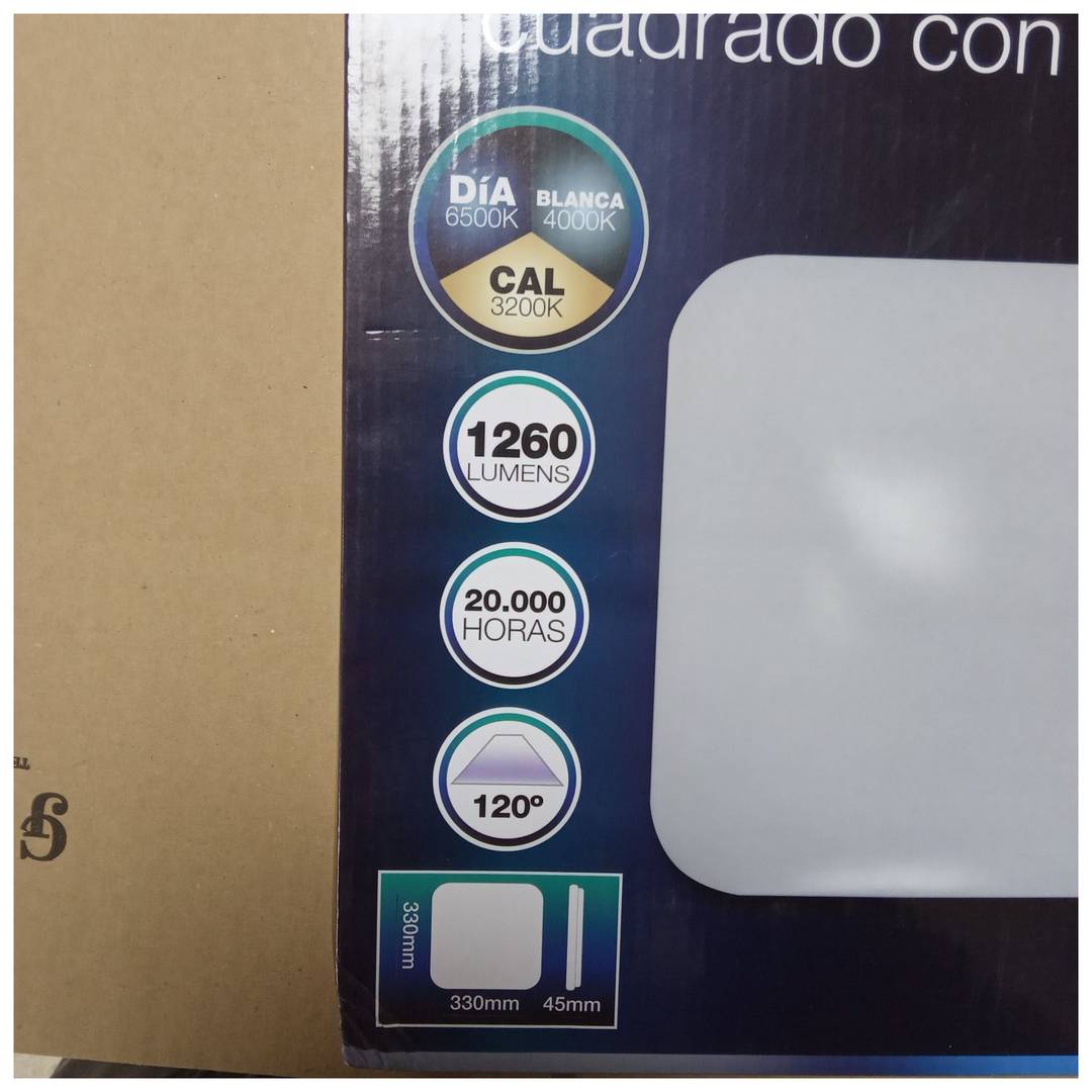 18W square led ceiling light 330 mm surface with color selector (day / white / warm) 1260 lumens