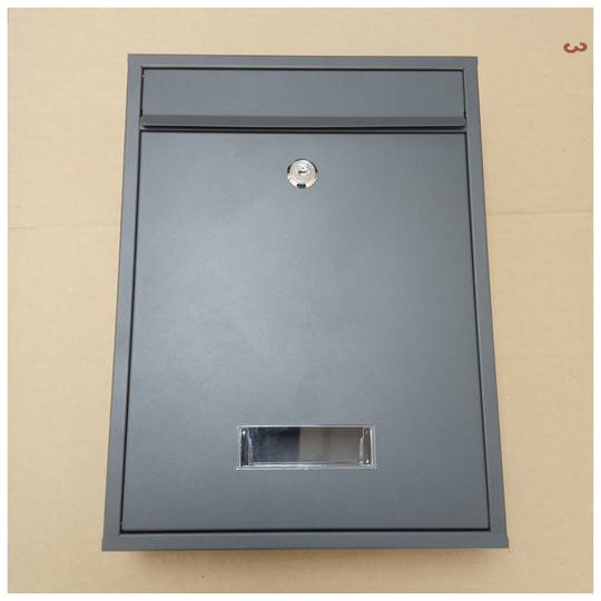 Gray metal mailbox for letters and postal mail 35 x 26 x 9 cm