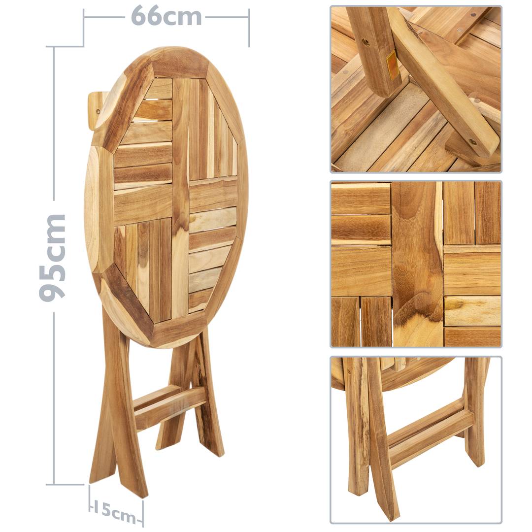 Mesa redonda 66 cm plegable para jardín exterior de madera de teca certificada