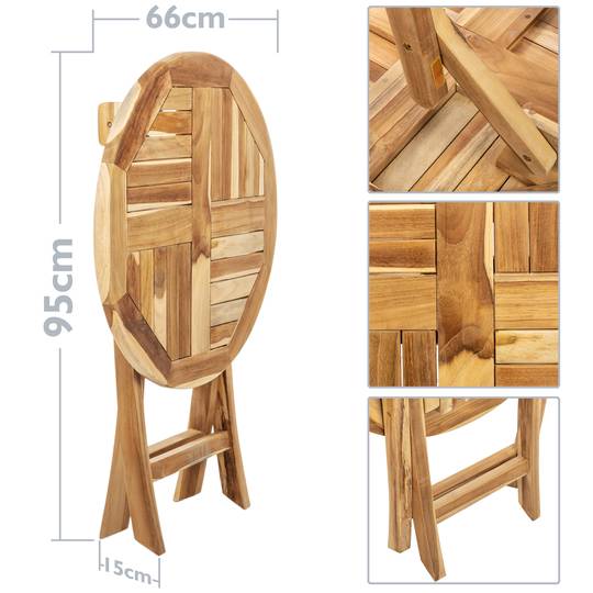 Mesa redonda 66 cm plegable para jardín exterior de madera de teca certificada