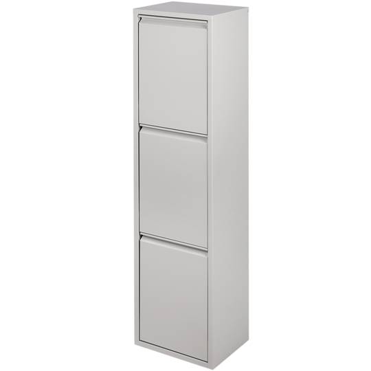 Cubo de basura metálico con 3 compartimentos gris claro para reciclaje