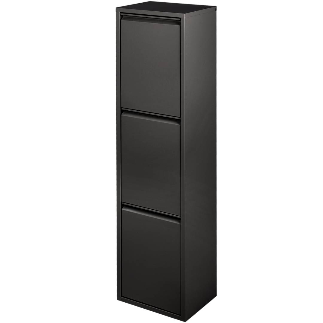 Metal waste bin with 3 black compartments for recycling