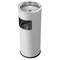 Circular floor-standing trash can with stainless steel ashtray.