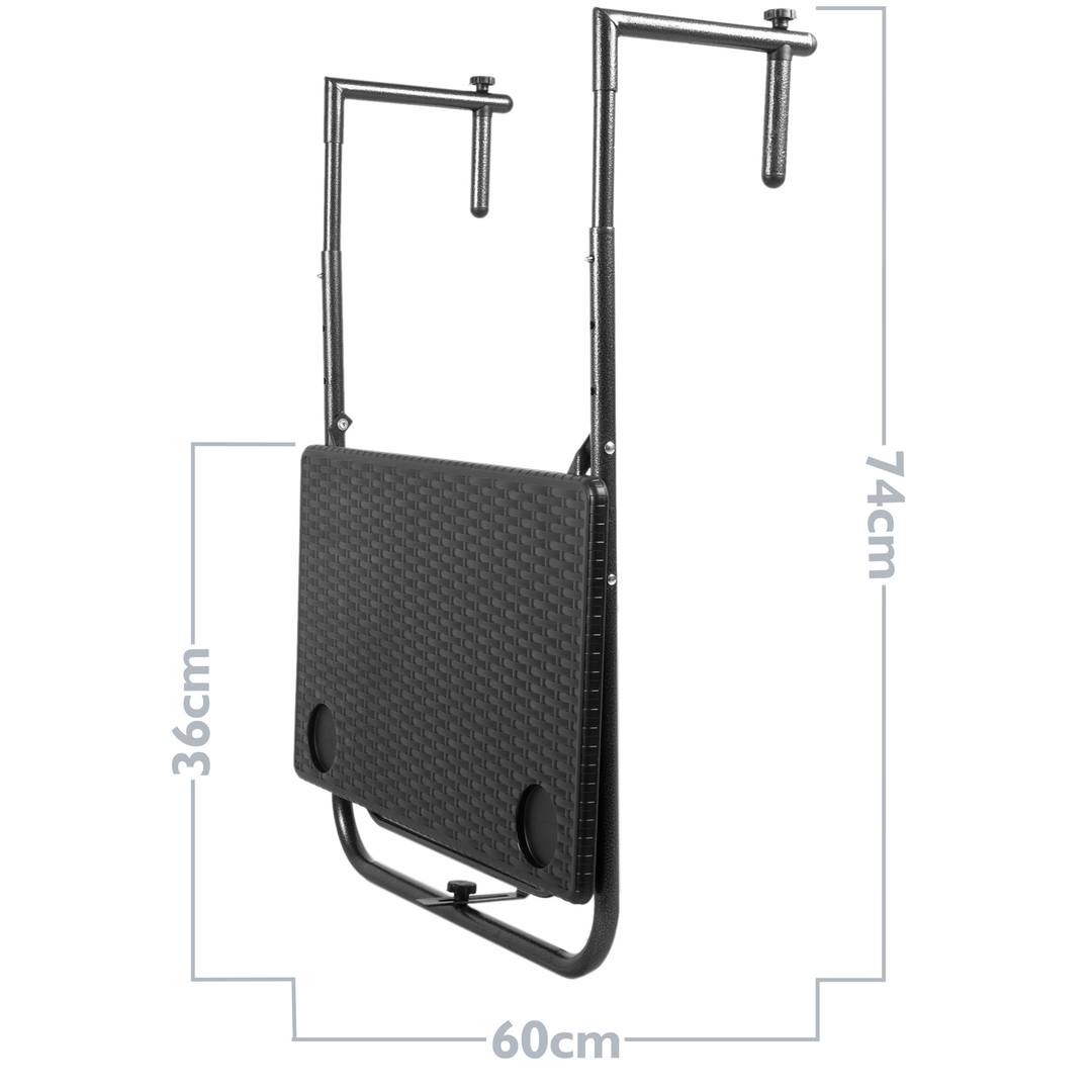 Taula rectangular ajustable per a balcó 60x36cm negra imitació trenat de fusta
