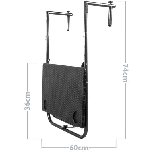 Taula rectangular ajustable per a balcó 60x36cm negra imitació trenat de fusta