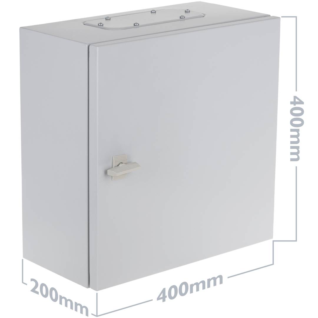 Caja de distribución eléctrica metálica con protección IP54 para fijación a pared 400x400x200mm