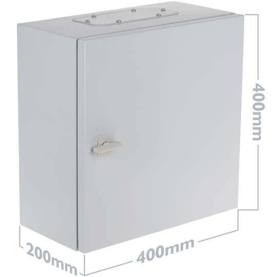 Caja de distribución eléctrica metálica con protección IP54 para fijación a pared 400x400x200mm