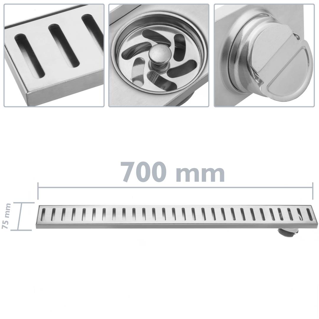 Afvoergoot 70x7,5cm met rooster in mat RVS