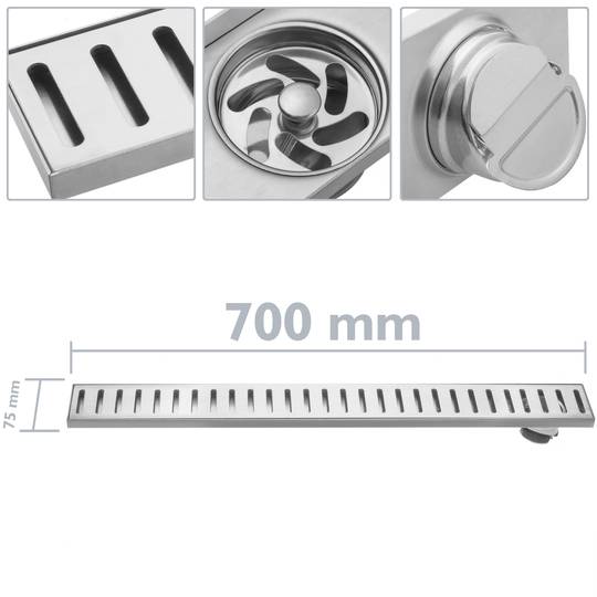 Afvoergoot 70x7,5cm met rooster in mat RVS