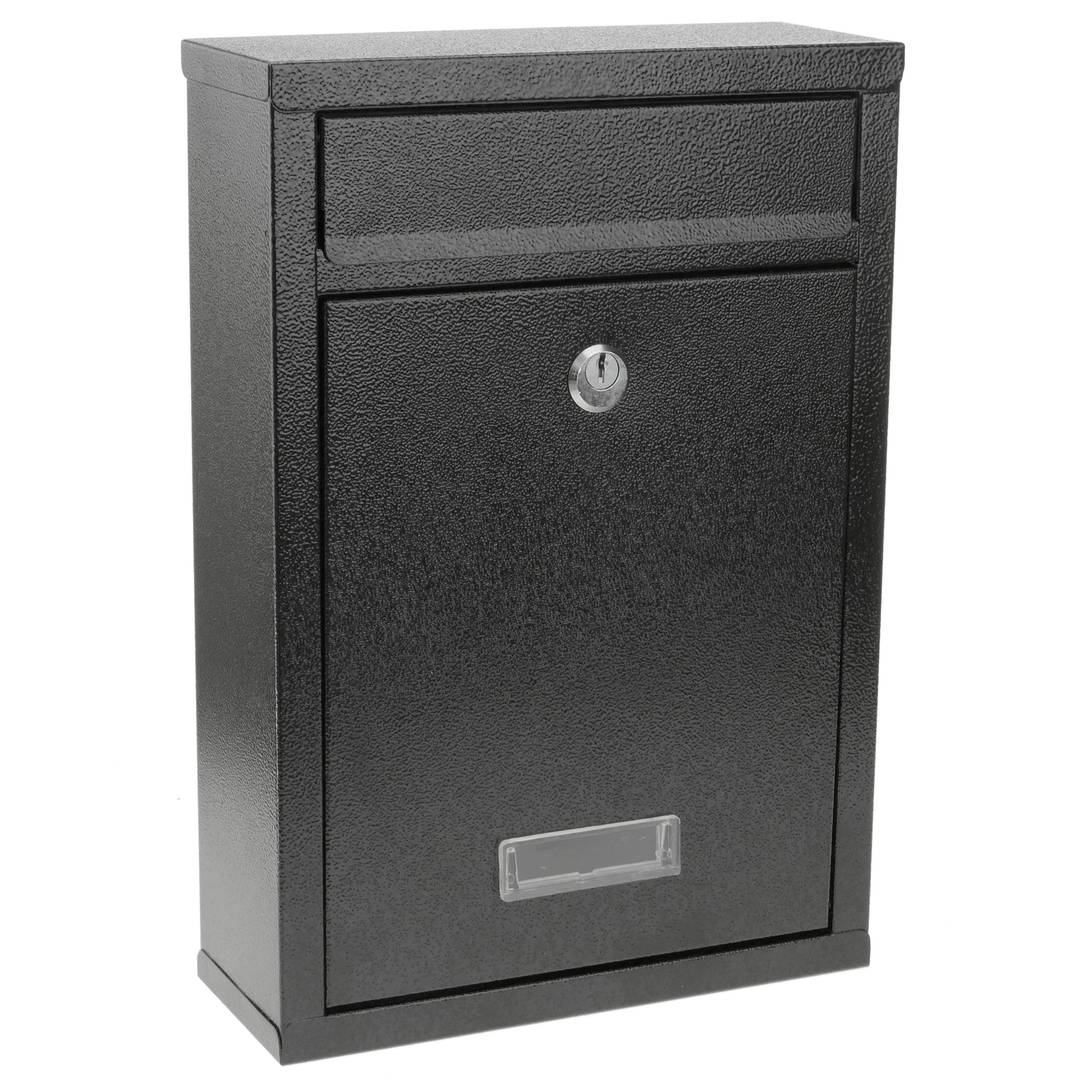 Metalowa skrzynka pocztowa na listy i przesyłki pocztowe w kolorze czarnym o wymiarach 215 x 82 x 315 mm