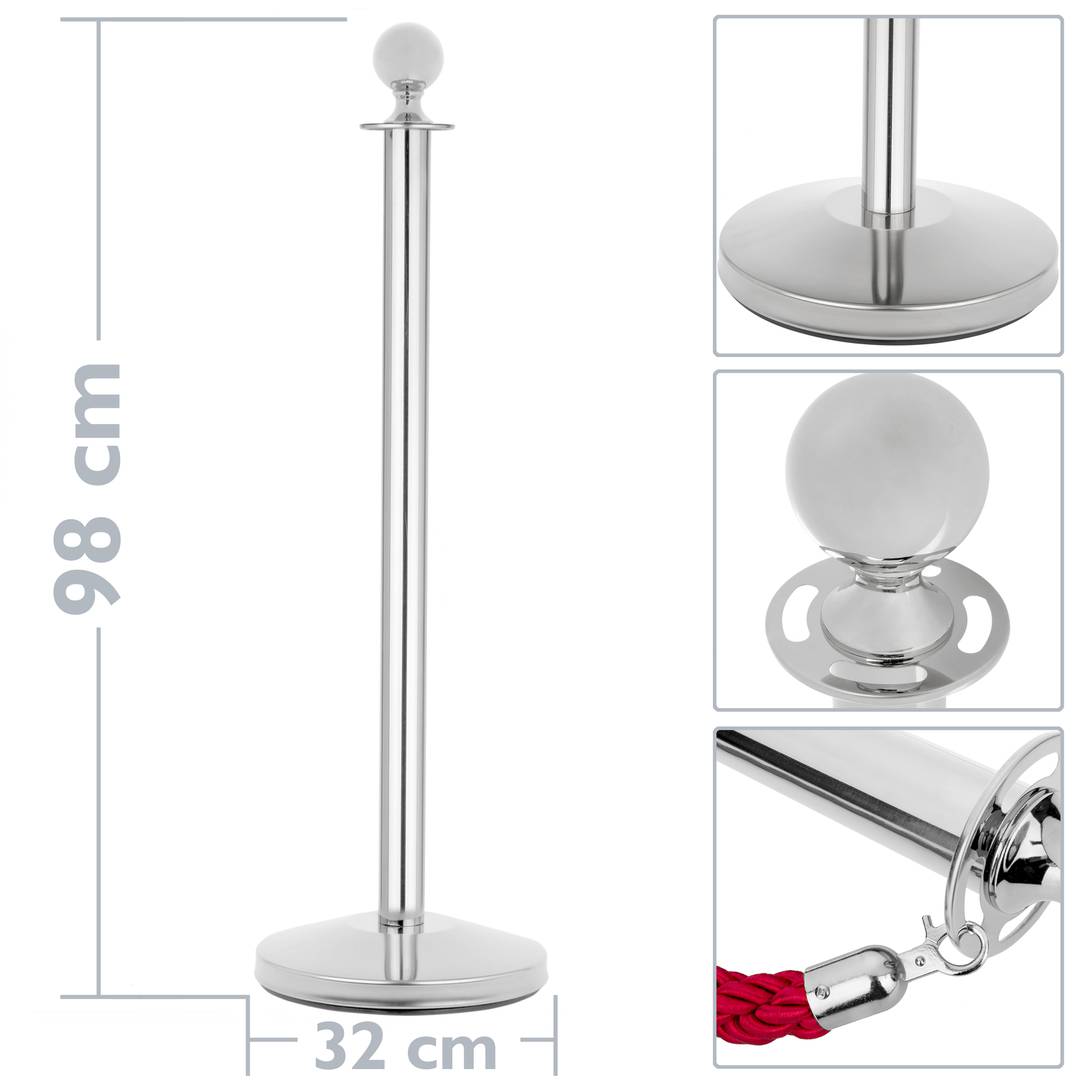 Rounded finish separator post 2 units in stainless steel for cord 320 x 50 x 980 mm