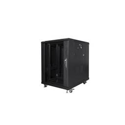 Rack-Schrank, 19 Zoll, stehend, 15 HE, Breite 600, Tiefe 800, Tür aus gehärtetem Glas und schwarze Farbe RAL9004, Lanberg FF01-6815-12B