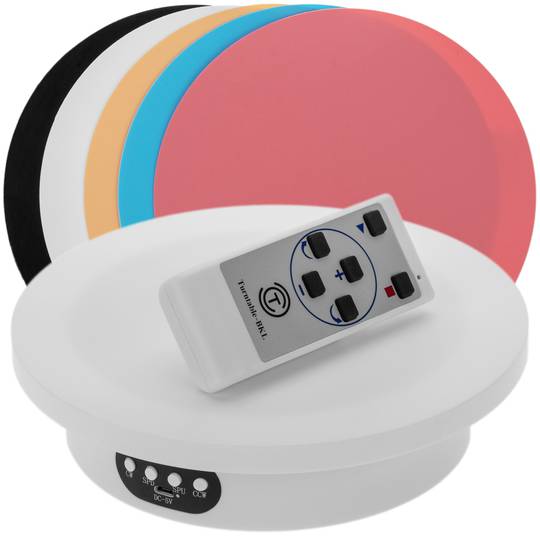 Electric rotating base 20cm white with remote control, with 5 colored panels